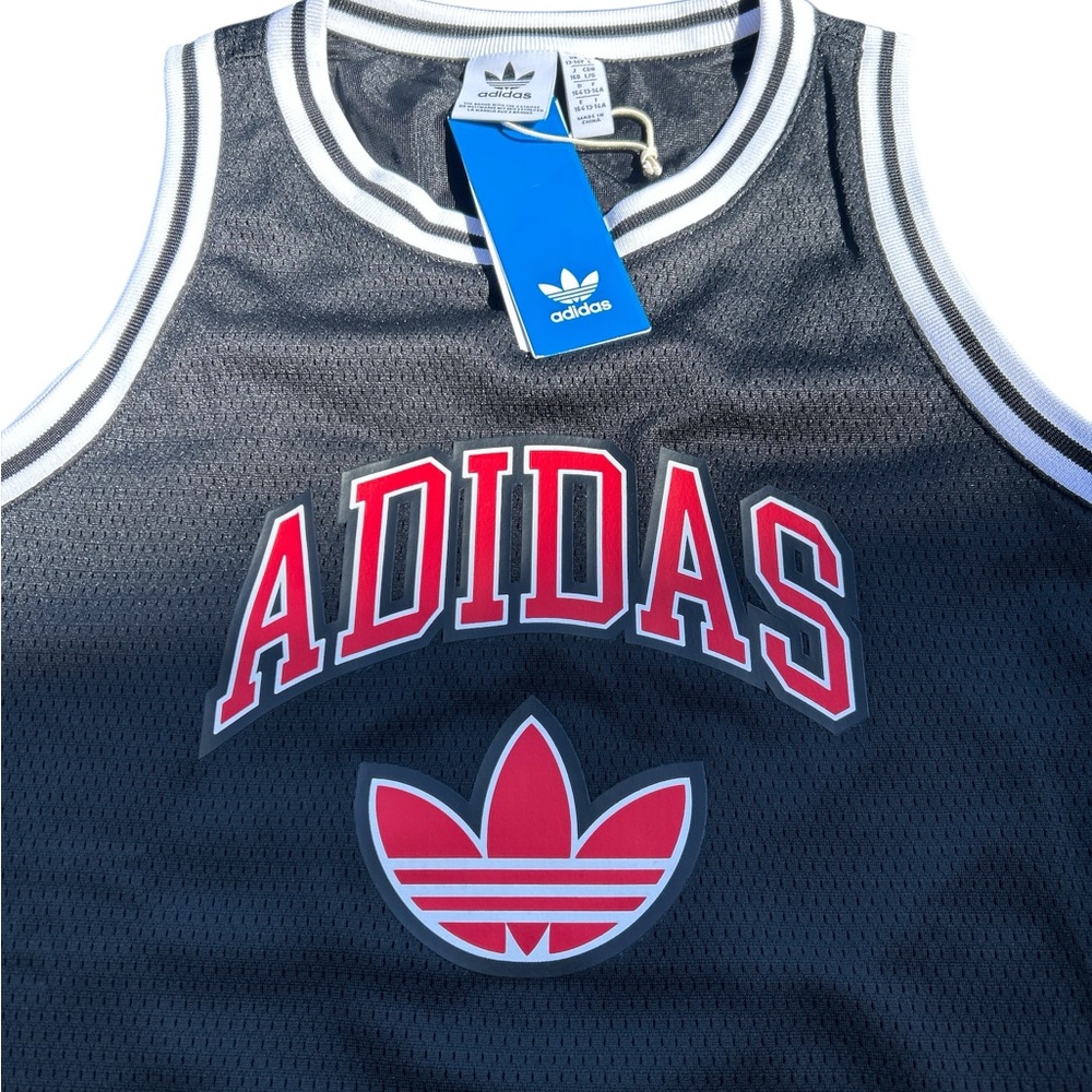 Adidas Originals Boys Black Mesh Basketball Jersey Tank Top Size Large 13-14Y - Picture 2 of 4